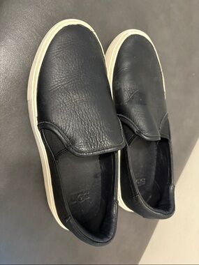 UGG Black Leather Slip-On Sneakers with Cream Soles